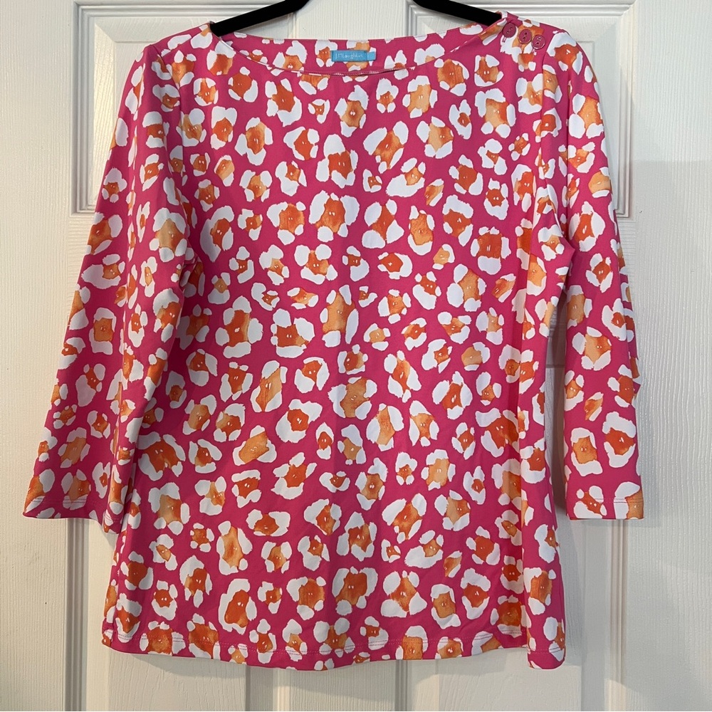 J. McLaughlin Catalina Cloth Womens Top Pink Orange Animal Boat Neck 3/4 Large